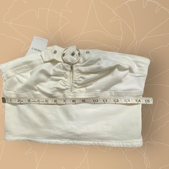 FOREVER 21 Women White Tube Top  Key Hole Stretch Belt collar Medium NWT - Picture 5 of 7